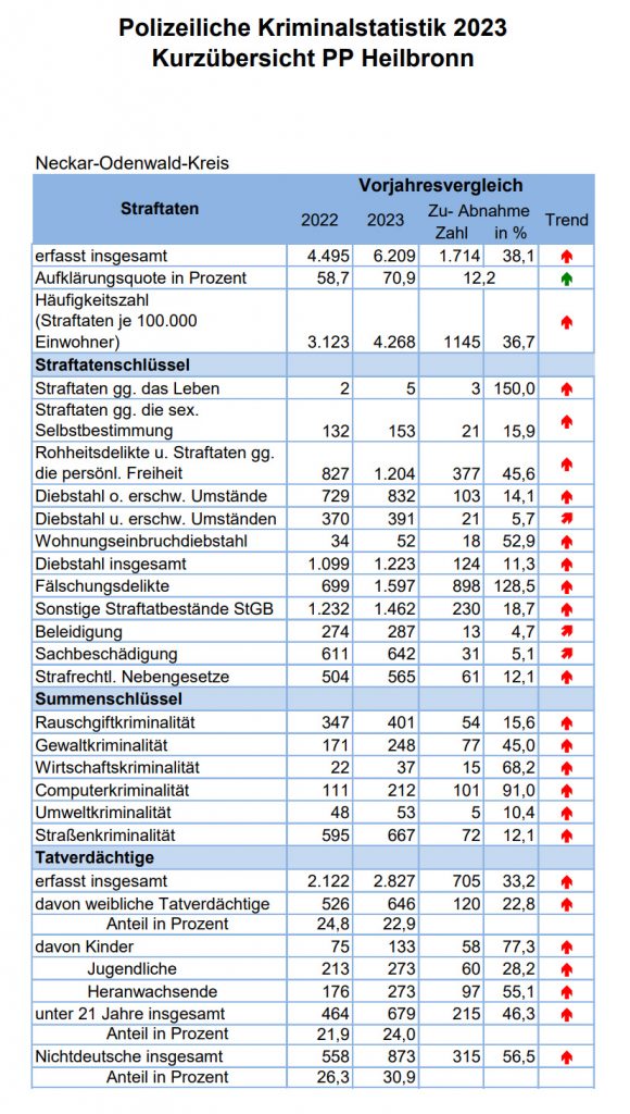Polizeiliche Kriminalstatistik 2023 im Neckar-Odenwald-Kreis