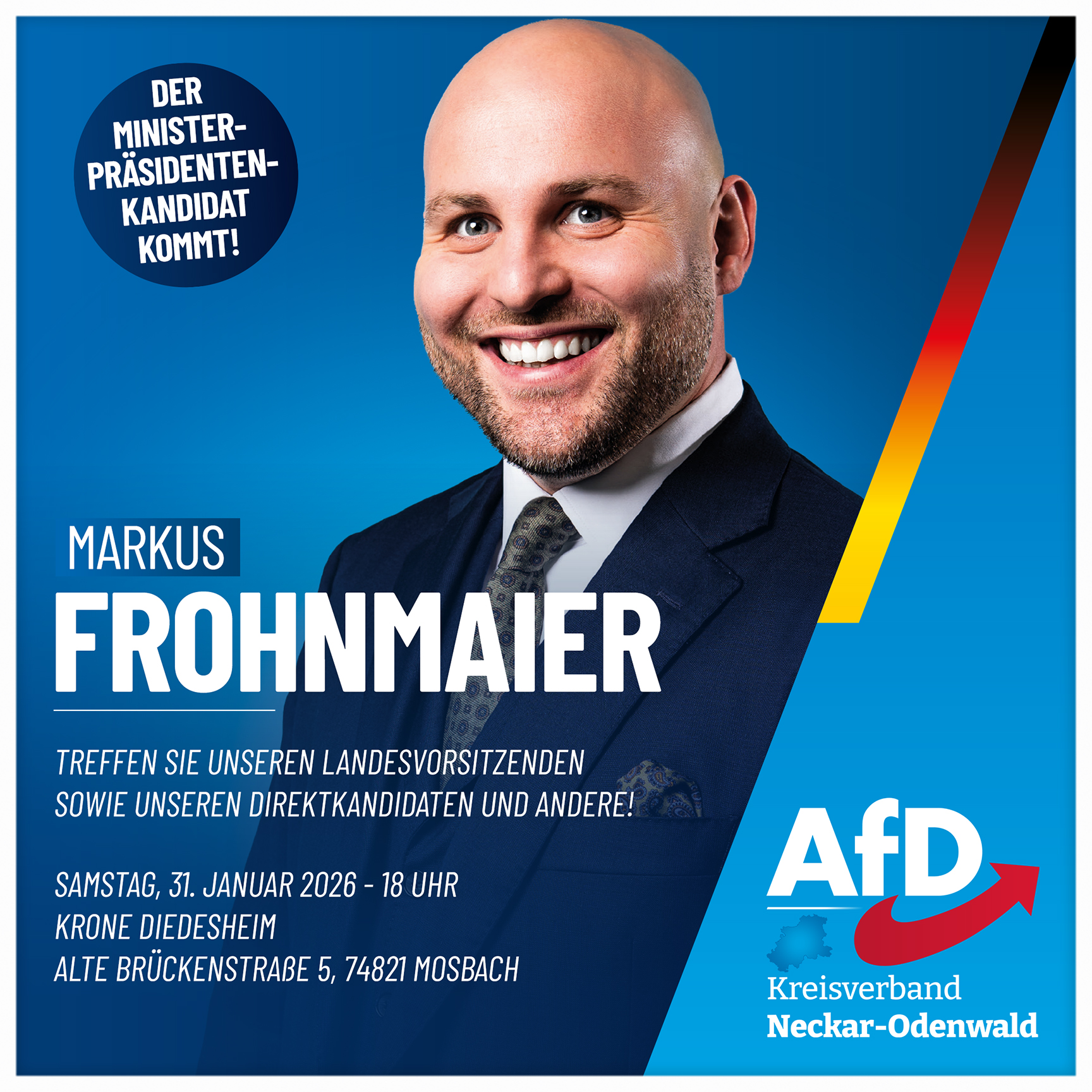 Mosbach: Ministerpräsidentenkandidat Markus Frohnmaier stellt sich vor