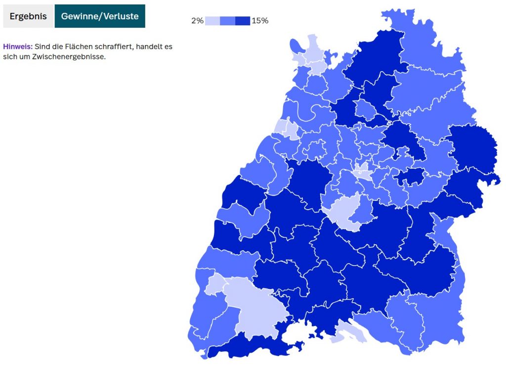 Landtagswahl 2026: Gewinne der AfD in den Wahlkreisen in Baden-Württemberg